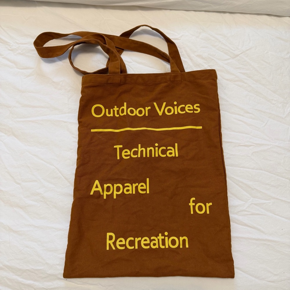Outdoor Voices Brown Tote with Yellow Text